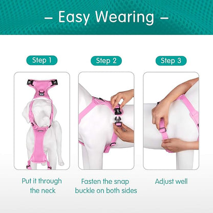 PoyPet Reflective Soft Breathable Mesh Dog Harness No Choke Double Padded Vest Adjustable(Light Pink,S)