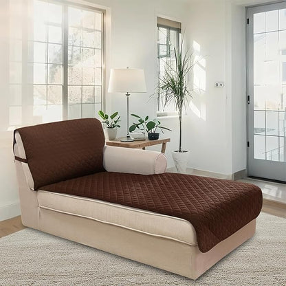 U-NICE HOME Sectional Couch Cover for Dogs Pets Chaise Lounge Reversible Sofa Cover Furniture Protector with Elastic Adjustable Strap, Brown