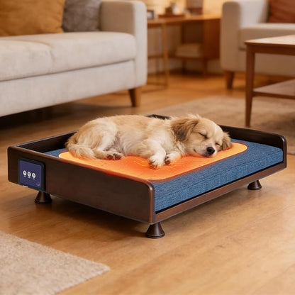 Smart Pet Bed with Powerful Downward Ventilation & Heating, Solid Wood Frame, Touch Control, 3-Speed Warmth & Cooling, Removable Heating Pad, 3-Color Ambient Light, All-Season Comfort for Cats & Dogs