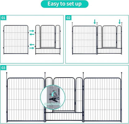 Dog Playpen,Portable Outdoor Dog Fence, Dog Playpen for Large/Medium/Small Dogs, Dog Fences for the Yard,with Doors Foldable Metal (32 inch, 08 Panels)