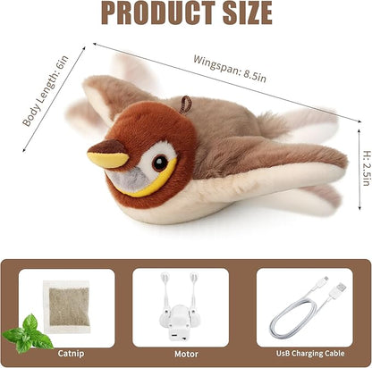 Interactive Chirping Bird Cat Toys with Flapping Wings,New Flying Birds Cats Toy, Flying Simulation Electric Sparrow Shaking Hunting Pet Toy for Indoor (Sparrow)