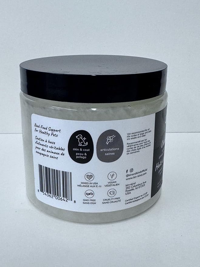kin+kind Organic Coconut Oil for Dogs & Cats – Natural Pet Supplement for Healthy Skin, Coat & Paws – Cold Pressed Extra Virgin Coconut Oil – Dog Nose Balm for Itchy Skin & Dry Noses – 16 fl oz Large