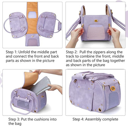 PetsHome Dog Carrier Purse, Pet Bag, Waterproof Premium Leather Pet Travel Portable Bags for Cat and Small Dog Home & Outdoor Small Purple