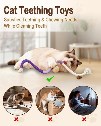 Cat Chew Rope Toys 6Pcs with Catnip, Indoor Cat Teething Toys for Kittens, Interactive Catnip Kitty Toys for All Breeds (Cats Chew Rope 6PCs)