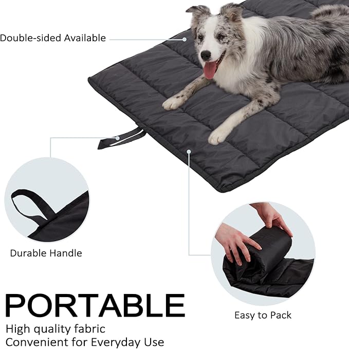 BDEUS Travel Dog Bed, Outdooor Camping Pet Mat, Portable Place Mat with Handle, Easy to Clean, Waterproof & Portable and Odor Resistant Pet Cooling Pad (Large 43" x 25", Black)