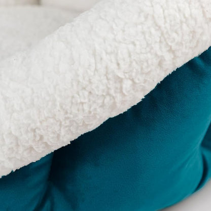 Sherry Kline Medium Cuddler Cup Pet Bed: Cozy Retreat with Deep Cushioning, Secure & Snug Space for Nap or Lounge, Easy in 'n' Out Access, Polyester Fiber, Round Shape (Blue)