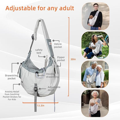 Dog Carrier Sling,Dog Carriers for Small Dogs & Cats Up to 20lbs,Puppy Carrying Backpack Pet Purse with Pockets,Adjustable Shoulder Strap,Hands Free for Travel (Grey)