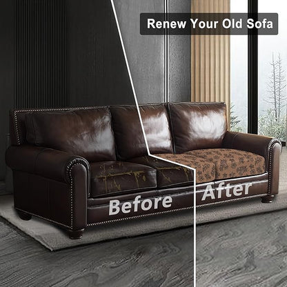 ANARACHON Leather Look Couch Cushion Covers Sofa Seat Slipcovers Sets Couches Furniture Protector for Sectional Armchair Loveseat Pets Kids Stretch Spandex Fabric (3 Cushion Sofa, Brown 01Flower)