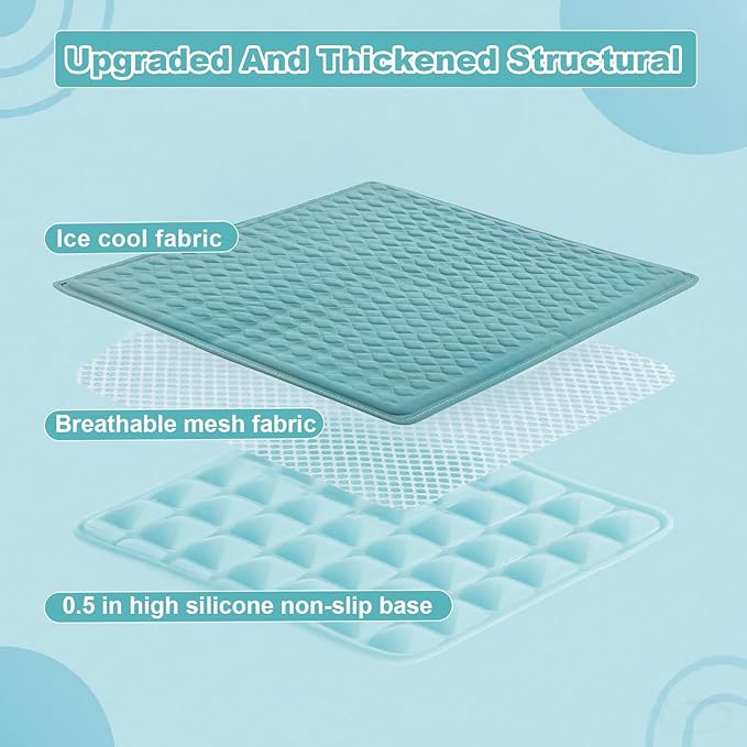 GOLOPET Large Dog Cooling Mat 45x23 in,Ice Breathable Fabric, Solid Silicone Honeycomb Heat Dissipation Structure, Long-Lasting Coolness Cooling Mat for Dogs(Q-Max>0.5) Washable& Non-Toxic