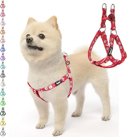 PUPTECK No Pull Christmas Dog Harness Soft Adjustable Basic Nylon Step in Puppy Vest Outdoor Walking with ID Tag, Red, M