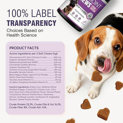 Glucosamine for Dogs 200pcs Joint Support Supplement Dog Hip and Joint Chondroitin Chews Treats with MSM Hemp Dog Joint Pain Relief Mobility Supplements Bacon Flavor Fit All Large Small Medium Breed