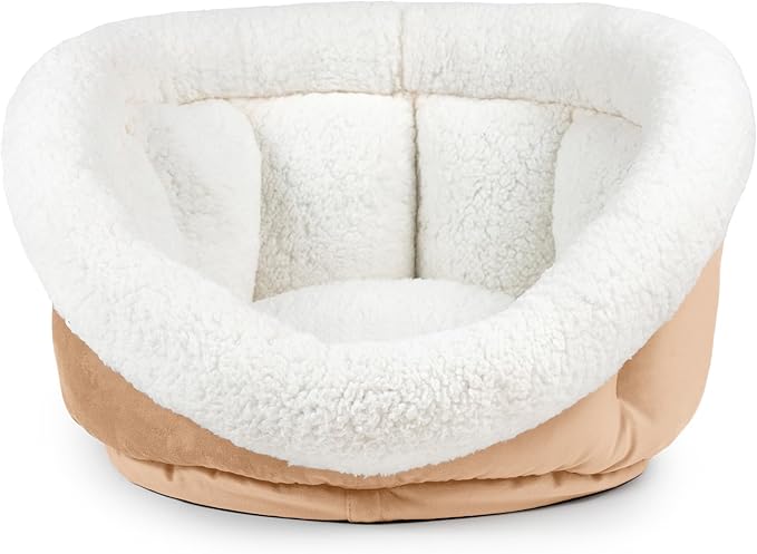 Sherry Kline Small Cuddler Cup Pet Bed: Cozy Retreat with Deep Cushioning, Secure & Snug Space for Nap or Lounge, Easy in 'n' Out Access, Polyester Fiber, Round Shape (Caramel Gold)