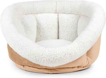 Sherry Kline Medium Cuddler Cup Pet Bed: Cozy Retreat with Deep Cushioning, Secure & Snug Space for Nap or Lounge, Easy in 'n' Out Access, Polyester Fiber, Round Shape (Caramel Gold)