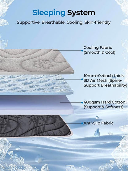 Dog Cooling Mat, Anti-Slip, Thick 3D Orthopedic Summer Pad for Dogs & Cats, Q-MAX > 0.5, Non-Toxic, Machine Washable, Chew-Resistant, Portable for Crate, Bed, Sofa, Car (Cool Grey, X-Large)