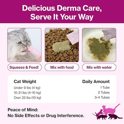 Doctor By Cat Silk Derma Skin and Coat Supplement for Cats Itch Skin Relief, Dandruff Treatment Scab, Overgrooming, Allergy Relief for Cats 30 lickable Formula Individually Packaged, Chicken(1 Pack)