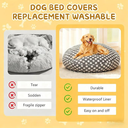 Washable Dog Bed Covers Round Replacement Dog Bed Covers, Waterproof Sofa Cover with Dot Print Design for Medium & Large Pet Beds, Cover Only (Dark Gray, 45 * 45 * 11in)