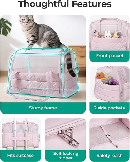 BAGSMART Cat Carrier: Soft-Sided Pet Carrier for Small Medium Cats Dogs Puppy Quilted Collapsible Puffy Travel Bag Up to 20 Lbs Brown