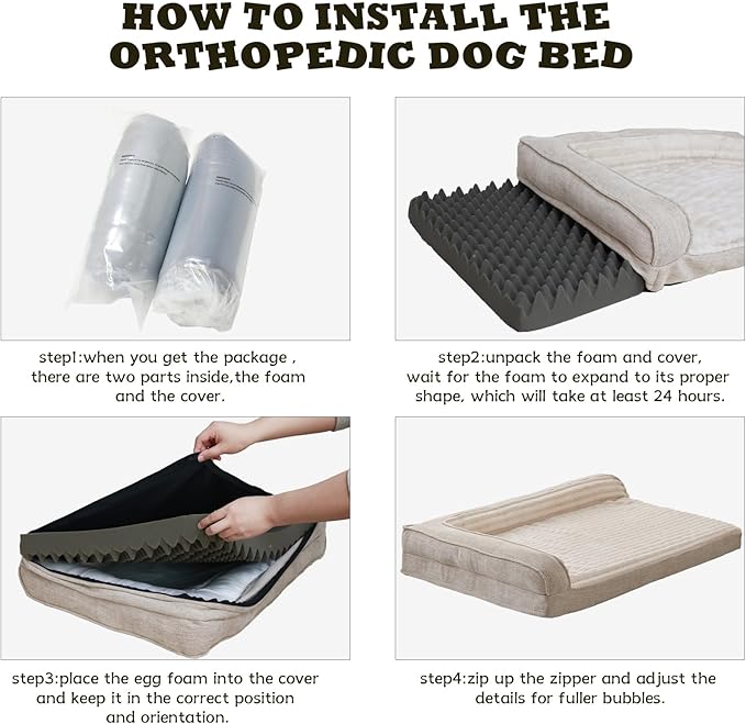 WINDRACING Orthopedic Dog Beds for Medium Dogs, Waterproof Egg Foam Dog Sofa Bed with L Bolster Sides, Washable Medium Pet Bed with Removable Cover & Non-Slip Bottom, 31 x 25 inch, Beige