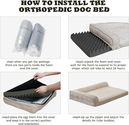 WINDRACING Orthopedic Dog Beds for Extra Large, XXLarge Dogs, Waterproof Egg Foam Dog Sofa Bed with L Bolster Sides, Washable Pet Bed with Removable Cover & Non-Slip Bottom, 46 x 30 inch, Beige