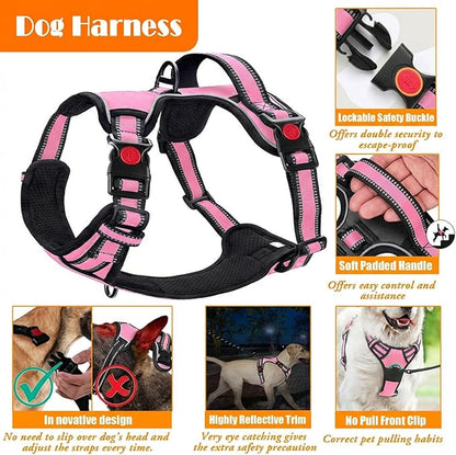LOBEVE No Pull Dog Harness, Collar & Leash Set | Includes Dog Seat Belt, Collapsible Bowls & Poop Bag Dispenser. Ideal for Training, Walking, Hiking. Fits Small to Large Dogs(Pink-XL)
