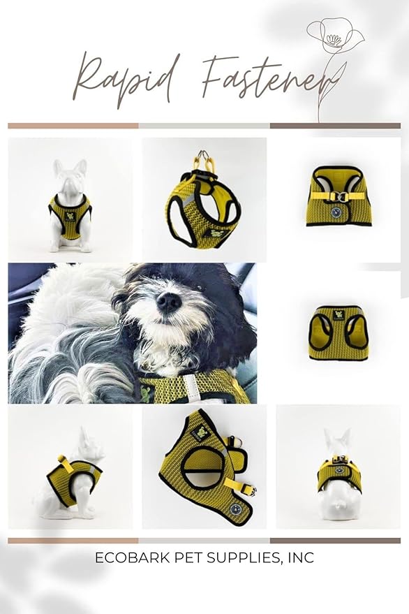 EcoBark Step in Dog Harness - Eco-Friendly Dog Harnesses for for Small & Medium Breed Dogs - Reflective and Adjustable Chest Body Halter Vest -Soft Luxurious Mesh (Yellow Sport, XL)