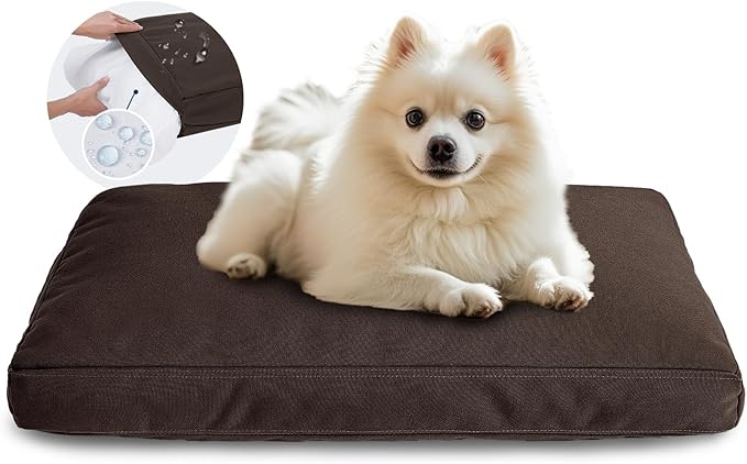 Miguel Durable Canvas Dog Bed for Small Pet Outdoor Dogs Pad 14 Ounce Canvas Waterproof Pet Pillow with Removable Washable Cover,24 x 18 inch, Brown