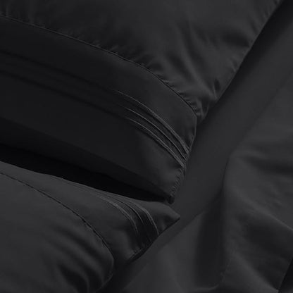 Mellanni King Sheet Set - 6-Piece Iconic Collection Bedding, (Including 4 Pillowcases), 21-Inch Extra Deep Pocket, Easy Care, Ultra Soft, Cooling Sheets, Brushed Microfiber - Black