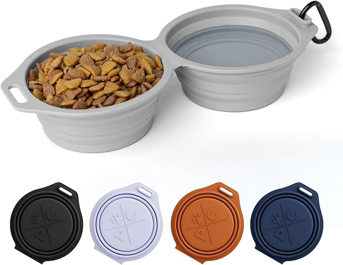 Pup Culture Dual Collapsible Dog Bowls | Silicone Travel Water Bowl for Dogs | Food Grade, No Plastic Rim, Portable Dog Bowl for Food and Water - Easy to Clean | BPA Free and Safe for Your Pup-Grey