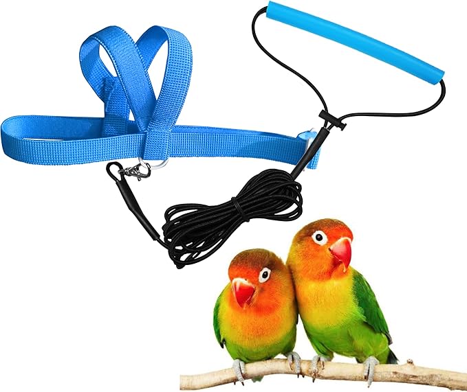 VANFAVORI Adjustable Bird Harness with 80 Inch Leash, XS Size for Peony Parrot Love Bird Weight 40-55 Grams with Outdoor Flying Training Rope, Blue