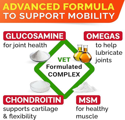 Senior Advanced Glucosamine Chondroitin Joint Supplement for Dogs - Hip & Joint Pain Relief Pills - Large & Small Breed - Hip Joint Chews Canine Joint Health - Chews Older Dogs - Bacon Flavor - 180Ct