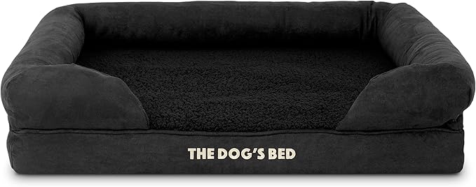 The Dog’s Bed Orthopedic Memory Foam Dog Bed with Bolsters for Medium Dogs, Waterproof Washable Cover, Anti-Slip Base, Calming Surface – CertiPUR-Certified Foam, Plush Fabric, Black Plush, Medium