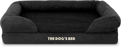 The Dog’s Bed Orthopedic Memory Foam Dog Bed with Bolsters for Medium Dogs, Waterproof Washable Cover, Anti-Slip Base, Calming Surface – CertiPUR-Certified Foam, Plush Fabric, Black Plush, Medium