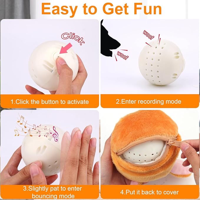 Mity rain Interactive Dog Toys, Active Moving Pet Plush Toy for Dogs, Dog Squeaky Moving Ball Toys with Chewable Plush Cover&Music for Small Medium Large Dogs Chasing (Little Dog Pattern)
