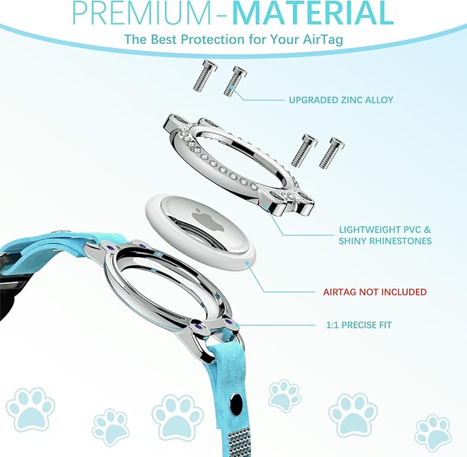 AirTag Cat Collar Breakaway, Diamond Microfiber Cat Collars with Apple Air Tag Holder and Bell, Adjustable Comfortable GPS Tracker Cat Collar for Girl Boy, Kittens, Puppies (Blue)