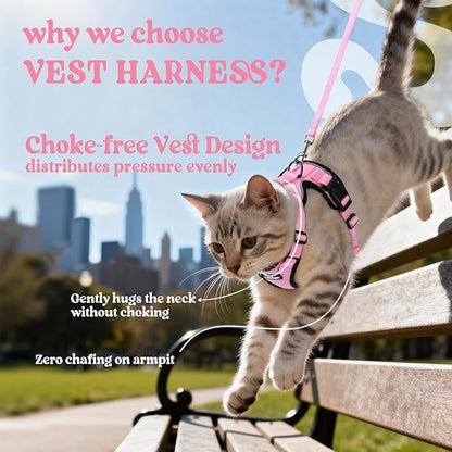 rabbitgoo Cat Harness and Leash for Walking, Escape Proof Soft Adjustable Vest Harnesses for Cats, Easy Control Breathable Reflective Strips Jacket, Pink, XS