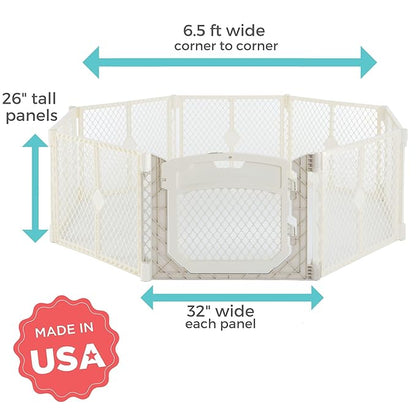 Toddleroo by North States - Superyard Ultimate Play Yard: Freestanding 8 Panel Baby Playpen with Door - Indoor or Outdoor Use - Made in USA - Encloses Up to 34.4 Square Feet - 26 Inches Tall - Ivory