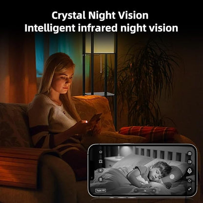 Apone 2.4Ghz WiFi Security Camera Indoor, Baby Monitor Pet Camera 360° for Home Security, One-Touch Call, Smart Motion Detection, IR Night Vision