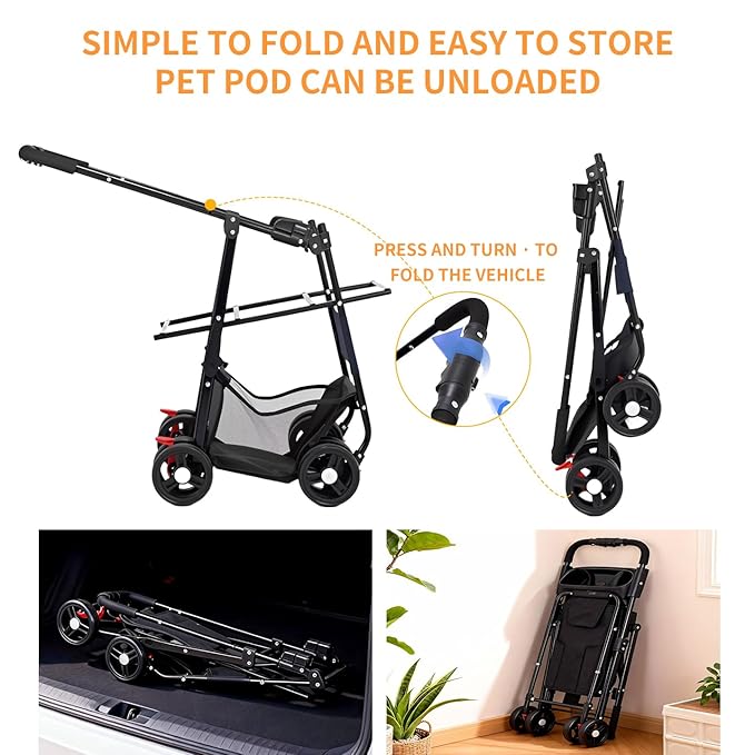 3-in-1 Pet Stroller for Small/Medium Dogs Cats,4 Wheels,Detachable Carrier Basket,Breathable Mesh,Storage Basket,Cup Holder,Weather Cover,Black