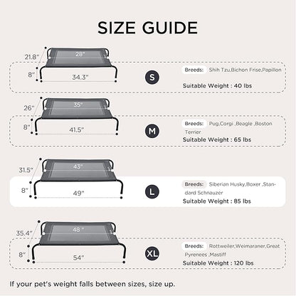 Bedsure Outdoor Elevated Dog Bed Large Sized Dog, Portable Indoor & Outdoor Cooling Raised Cot Pet Hammock Bed with Skid-Resistant Feet, Frame with Breathable Mesh, Striped Grey, 49 inches