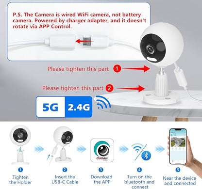 5G Security Camera Indoor/Outdoor, Baby Monitors Camera, Nanny/Pet/Dog Cameras with Phone App,IP66 Waterproof, Color Night Vision, White Light, Bell Siren, 24/7 SD Recordings -1 Pack