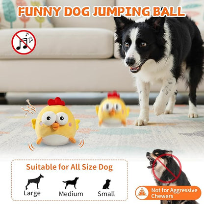 Interactive Dog Toy Ball, Upgrade Automatic 1.5H Jump Plush Toy with Removable Zipper for Small Large Dogs, Rechargeable Squeaky Move Bounce Ball for Pets Keep Busy, No Loud Music (Chicken)