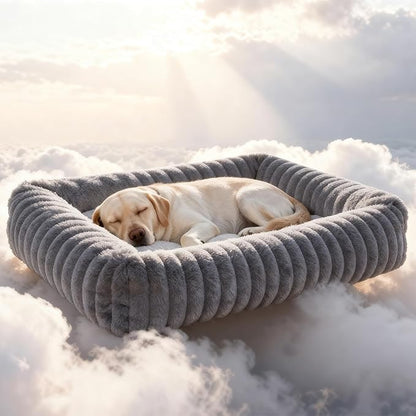 Dog Beds Large Sized Dog, Washable Self Warming Dog Cat Bed Rectangle Orthopedic Large Pet Sofa, Super Soft Plush Rabbit Fur Pet Couch Cute Cat Bed with Removable Zipper Cover & Anti-Slip Bottom
