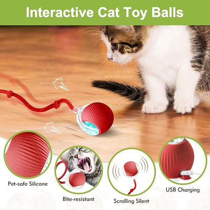 2 Pack Interactive Cat Toy Balls for Indoor, Interactive Puppy Toys Ball with Tail, Automatic Activate Cat Toys with 360° Fast Smart Movement, USB Rechargeability and Durable Enrichment Toy