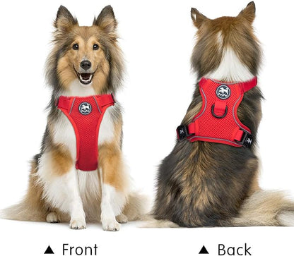PoyPet Reflective Soft Breathable Mesh Dog Harness Choke-Free Double Padded Vest with Adjustable Neck and Chest(Red,M)