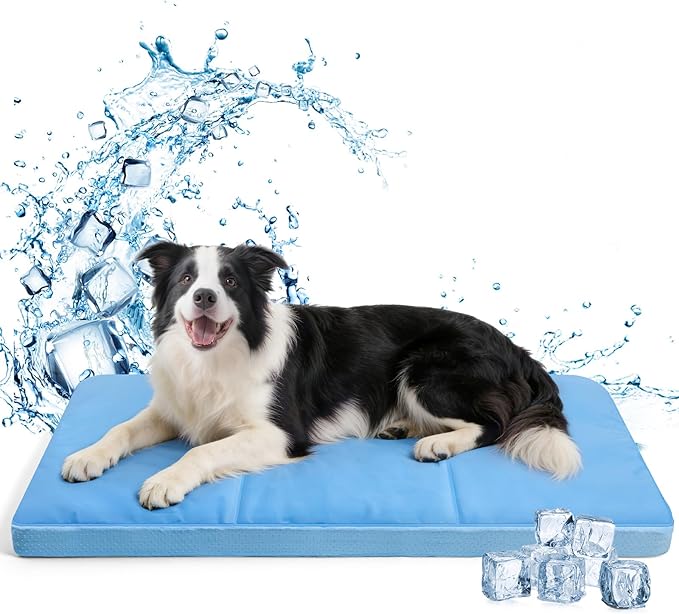 Orthopedic Dog Cooling Mat: Extra-Thick Self-Cooling with Removable Memory Foam & Non-Slip Bottom – Non-Toxic Gel – Indoor & Outdoor Summer Use for Dogs & Cats from 46-80 lbs