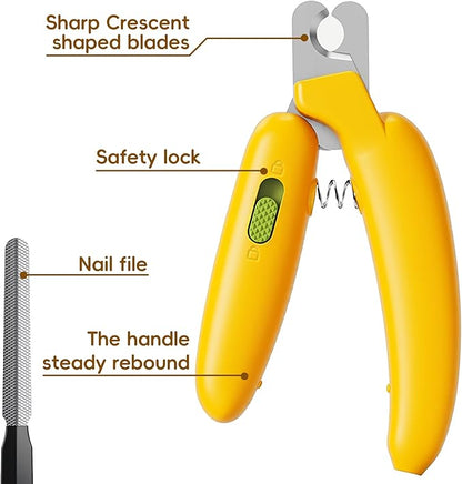 Dog Nail Clippers,Dog Nail Trimmers for Small Medium Dogs and Cats - Professional Grooming Tool with Safety Lock, Sharp Stainless Steel Blade Prevents Splitting，Includes Nail File (Yellow-mini)