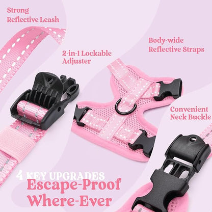 rabbitgoo Cat Harness and Leash, Escape Proof Vest with 3 Adjustable Buckles, Soft Comfortable Kitten Harness, Easy to Wear, Reflective for Safe Outdoor Walking, XS, Pink