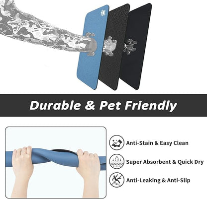 HotLive Dog Food Mat - Absorbent Cat Mat for Food and Water, No Stains Pet Feeding Bowl Mat, Easy to Clean Pet Placemats, Quick Dry Dog Water Dispenser Mat for Messy Drinkers | Paw Blue 12"x 19"