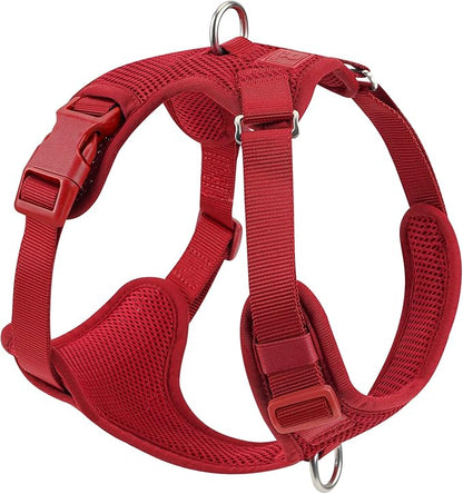 No Pull Dog Harness for Small Medium Large Dogs - Adjustable 2 Layer Mesh Dog Vest with Dual Clip, Escape Proof, Quick Release, Lightweight Breathable Mesh for Walking Hiking (Burgundy Red,L)