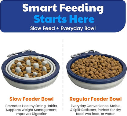 American Kennel Club 2-Pack Collapsible Travel Bowls for Dogs – Blue/Gray, Portable Food & Water Bowls